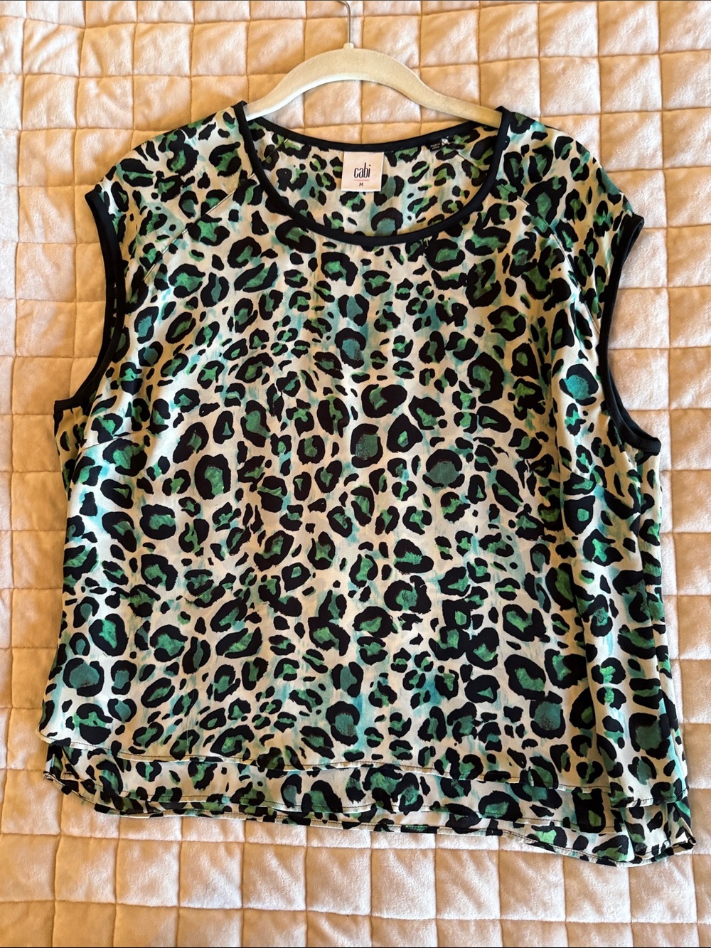 CAbi Teal and Black Leopard Print Cap Sleeve Top